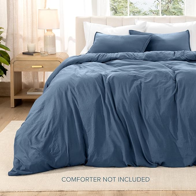 Bare Home Microfiber Duvet Cover Set - Ultra Soft Washed Microfiber - Full Size - Linen-Like Look - Easy Care - Breathable Fabric - Our Softest Duvet Cover Set (Full, Bering Sea)
