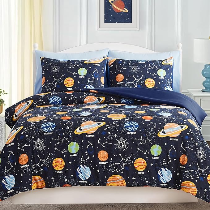 Full Size Comforter Set for Boys-7 Pieces Space Glow in The Dark Full Bedding Sets for Kids, Ultra Soft Bed in A Bag with Sheets