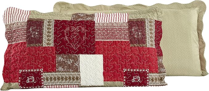 Brilliant Sunshine Burgundy Heart Love, Floral and Lace Patchwork, 3-Piece Quilt Set with 2 Shams, Reversible Bedspread, Soft Lightweight Coverlet, All-Season, King, Burgundy