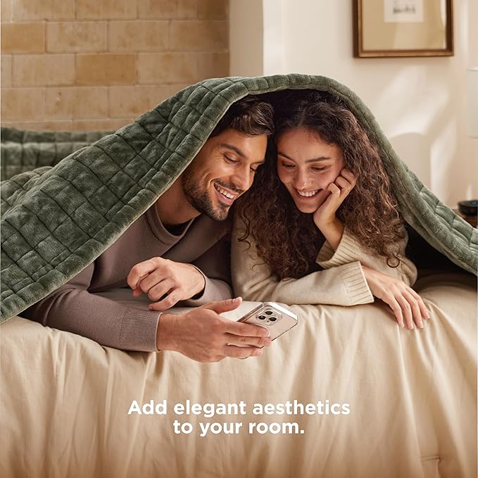 Bedsure Electric Blanket King Size - Dual Control Heated Weighted Blanket King with 10 Heat Settings, Fast Heating with 10 Time Settings (100x90 inches, Olive Green)