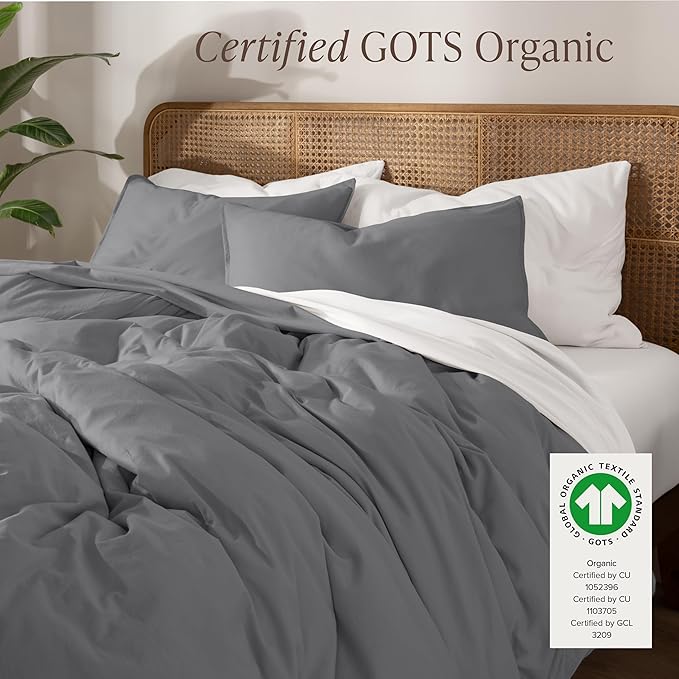 Bare Home 100% Organic Cotton Jersey Duvet Cover Set - King/Cal King Size - Ultra Soft - 100% Cotton - 3pcs - Corner Ties - Button Closure - Bedding Duvet Cover & Pillow Shams (King/Cal King, Grey)