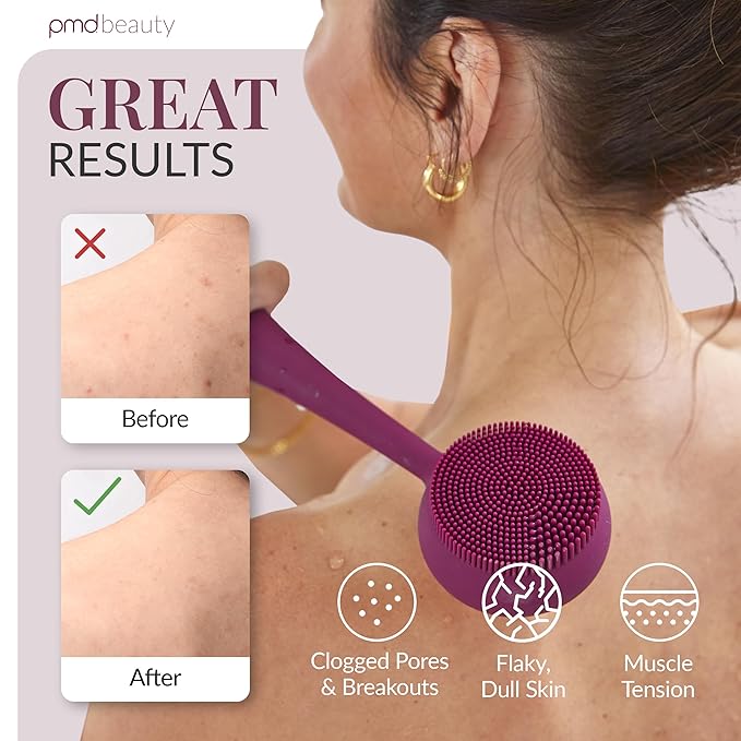 PMD Clean Body - Smart Body Cleansing Device with Silicone Brush & Three Interchangeable Attachments - Waterproof - SonicGlow Vibration - Cleanse, Exfoliate, & Massage Body