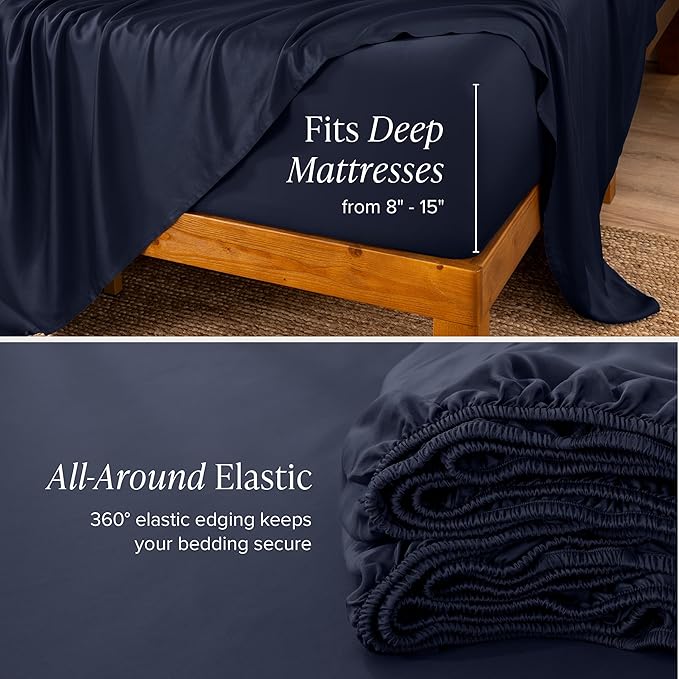 Bare Home 100% Rayon Made from Bamboo King Sheet Set - 4 Piece Bedding Set - Deep Pockets - Breathable - Easy Fit - Bedding Sheets & Pillowcases (King, Midnight Blue)