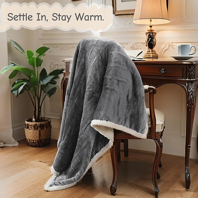Electric Heated Blanket Throw Size 50"x60", Soft Flannel with Overheat Protection, 6 Adjustable Heat Settings & 3-Hour Auto-Off Timer, Fast Heating for Winter Comfort, Light Grey