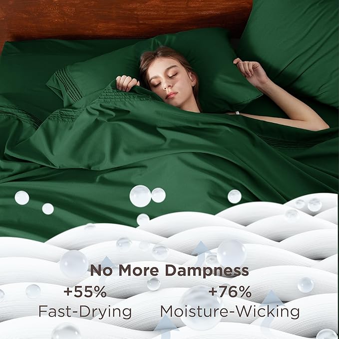 Bedsure Deep Pocket Queen Sheets Set - Fits Mattresses Up to 21 Inches Thick - 4 Piece GentleSoft Bed Sheets, Moisture Wicking, Soft & Cooling Bedsheet & Pillowcases, Easy & Secure Fit, Emerald Green