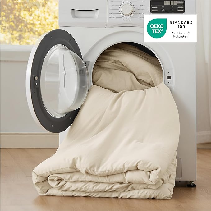 Bedsure Full Size Comforter Set, Cream Soft Prewashed Bedding for All Seasons, 3 Pieces GentleSoft™ Warm Down Alternative Bed Set, 1 Lightweight Comforter (82"x86") and 2 Pillowcases (20"x26")