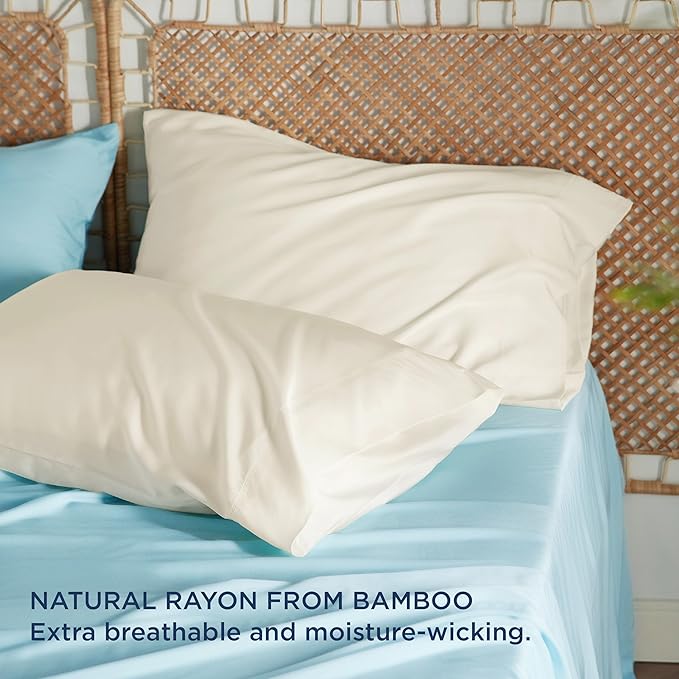 Bedsure Pillow Cases Queen, Cooling Pillow Cases, Rayon Derived from Bamboo Cream Pillowcases Queen Size Set of 2, Silky Soft & Breathable Bedding Pillow Covers with Envelope Closure, 20x30 Inches