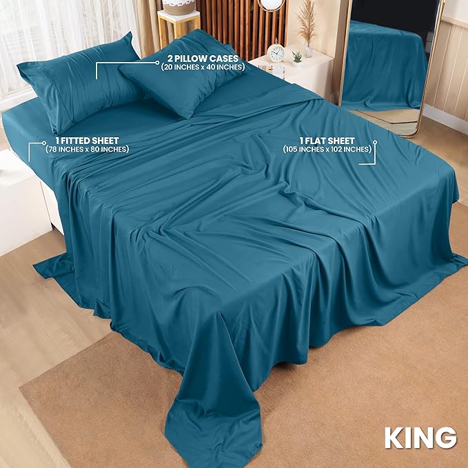 Utopia Bedding King Sheet Set – 4 Piece Bed Sheets for King Size Bed, Soft and Breathable Microfiber, Includes 1 Fitted Sheet, 1 Flat Sheet and 2 Pillowcases (Denim Blue)