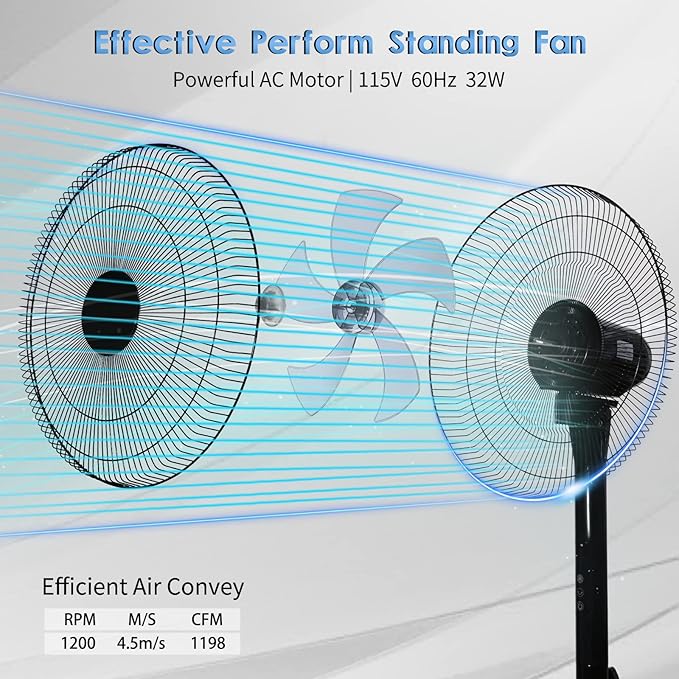 Simple Deluxe 16 Inches Stand Fan with Pedestal Base, Height Adjustable Pedestal Fan with Remote Control, Free Standing Fan with 90-Degree Oscillating 12-Speed Settings, Black