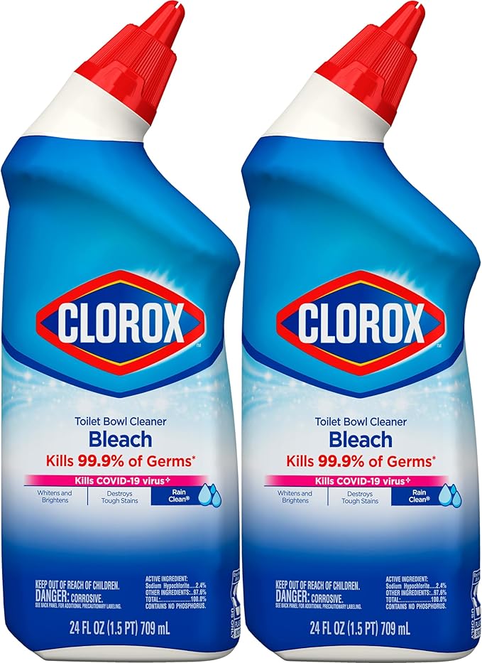 Clorox Toilet Bowl Cleaner Bleach, Rain Clean, 24 Fluid Ounces, Pack of 2 (Package May Vary)