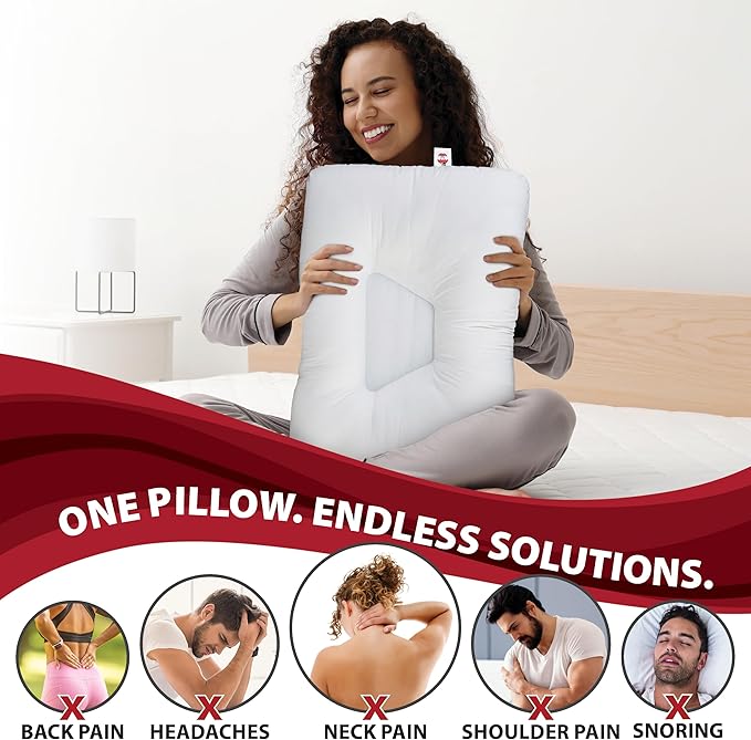 Core Products Tri-Core Cervical Support Pillow – Firm Orthopedic Neck Pillow for Pain Relief, Great Gift for Back and Side Sleepers – Ergonomic Contour Pillow – Assembled in USA, Midsize