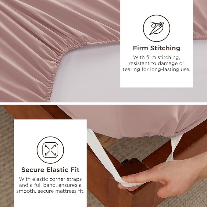 Bedsure Deep Pocket Full Size Bed Sheets Set - Fits Mattresses Up to 21 Inches Thick - 4 Piece GentleSoft Bed Sheets, Moisture Wicking, Cooling Bedsheet & Pillowcases, Easy & Secure Fit, Dusty Pink
