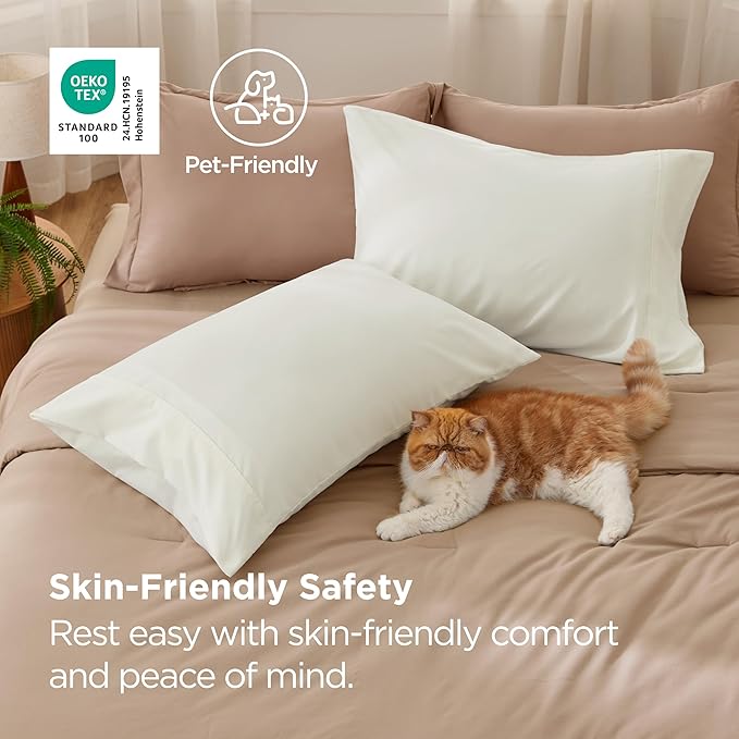 Bedsure King Size Pillow Cases Set of 2 - Ivory White Brushed Microfiber Pillowcases 2 Pack, Super Soft Pillow Case Cover with Envelope Closure, Wrinkle, Fade and Stain Resistant, 20x36 Inches