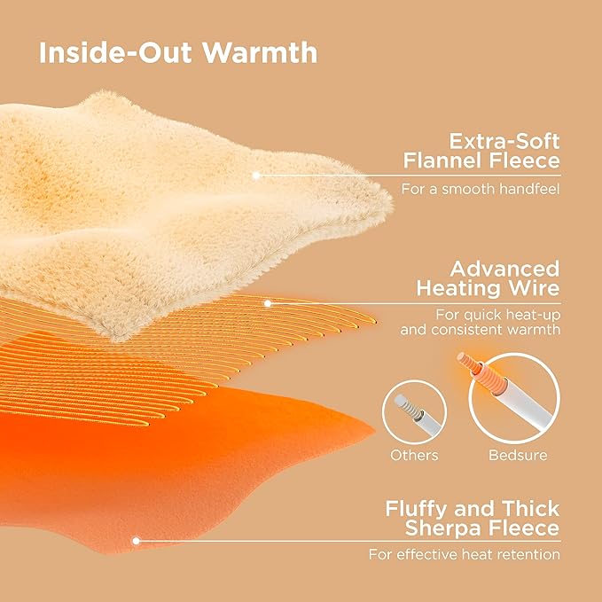 Bedsure Electric Blanket Queen Size - Dual Control Heated Blanket Queen, Fast Heating with 10 Time Settings & 10 Heat Settings, Warm Gift for Grandma (84x90 inches, Ivory)