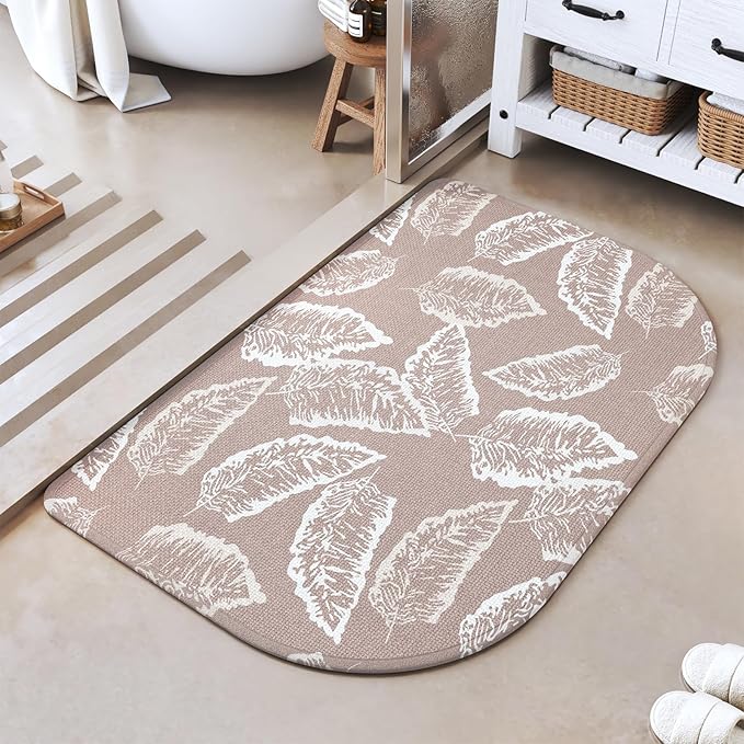 Half Circle Bath Mat,Thin Bathroom Rugs Fit Under Door Quick Dry Non Slip Washable Bathroom Mat with Rubber Backing,Absorbent Woven Half Round Shower Rug
