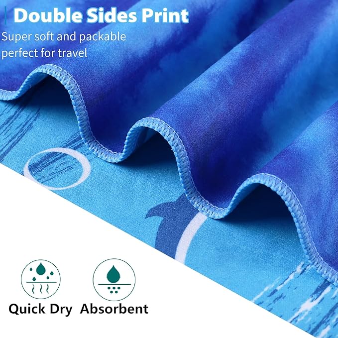 Microfiber Thin Beach Towel Lightweight Oversized 71x32 Extra Large Sand Free Towels Quick Dry for Travel Pool Camping Sports Beach Accessories Vacation Essential Gift Blue Tie Dye