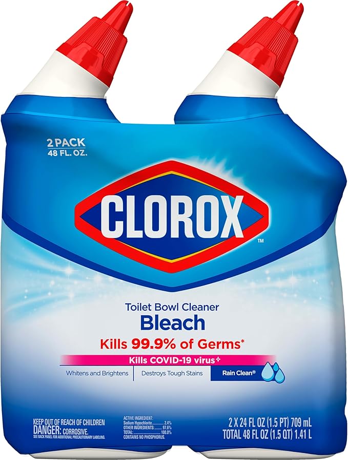Clorox Toilet Bowl Cleaner Bleach, Rain Clean, 24 Fluid Ounces, Pack of 2 (Package May Vary)