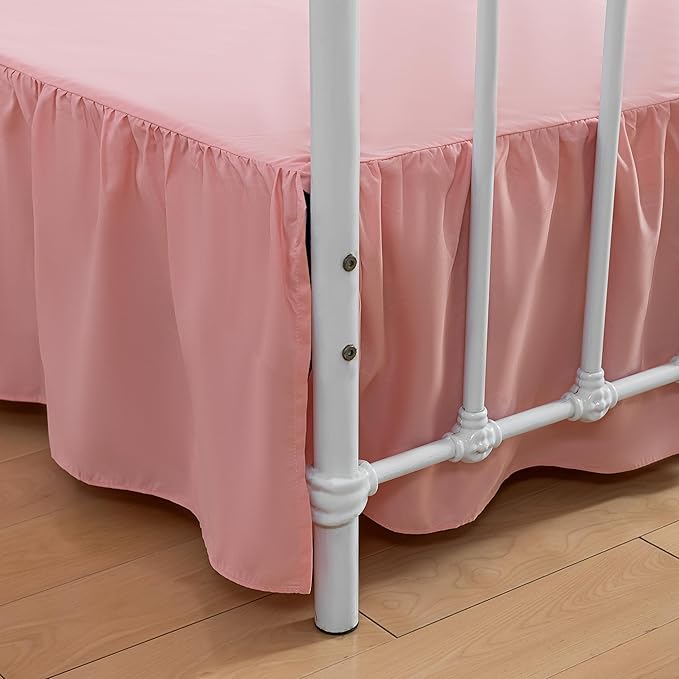 Bed Skirt Twin Size Ruffled Bed Skirt with Split Corners, 16 Inch Drop Dust Ruffle Bed Skirt with Platform, 16 Inch, Peach, Twin Size