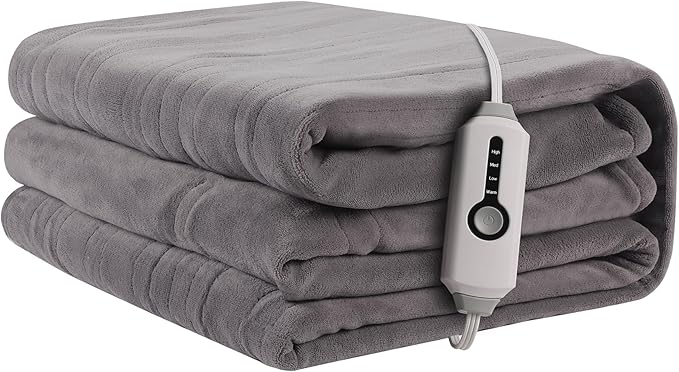 Electric Heated Blanket 50"x60" Throw Size, Soft Coral Fleece with 4 Heating Levels and 3 Hours Auto-Off, Machine Washable, Cozy Plush Fabric for Home, Light Grey