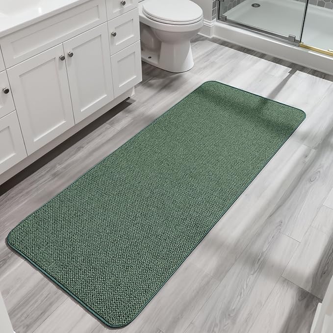 Bath Mat,Ultra Thin Bathroom Runner Rugs,Large Bath Mats for Bathroom,Quick Dry,Non-Slip,Machine Washable,Low Pile,Bath Rug,Shower Outside,Sink,Home Decor Accessories.Green,2'x5'（24x60inch）
