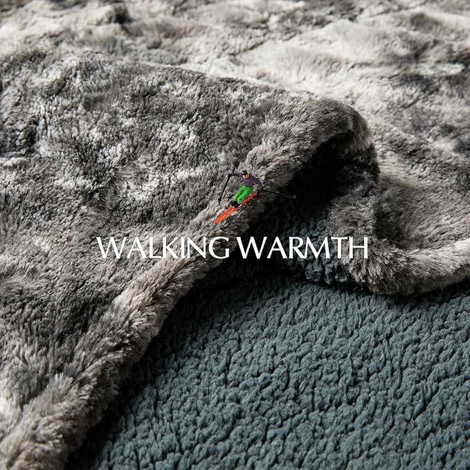 Heated Blanket Faux Fur & Sherpa Full Size, Safe Electric Blanket ETL & FCC Certified, Soft Warm 6 Heating Levels & 10 Hours Auto-Off, Machine Washable, 72"x84" Dark Grey