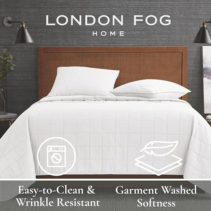 London Fog Garment Washed Solid Quilt Set Blue Microfiber 3-Piece Full/Queen Quilt Set, Solid Themed, Adult and Teen, Oeko-TEX Certified