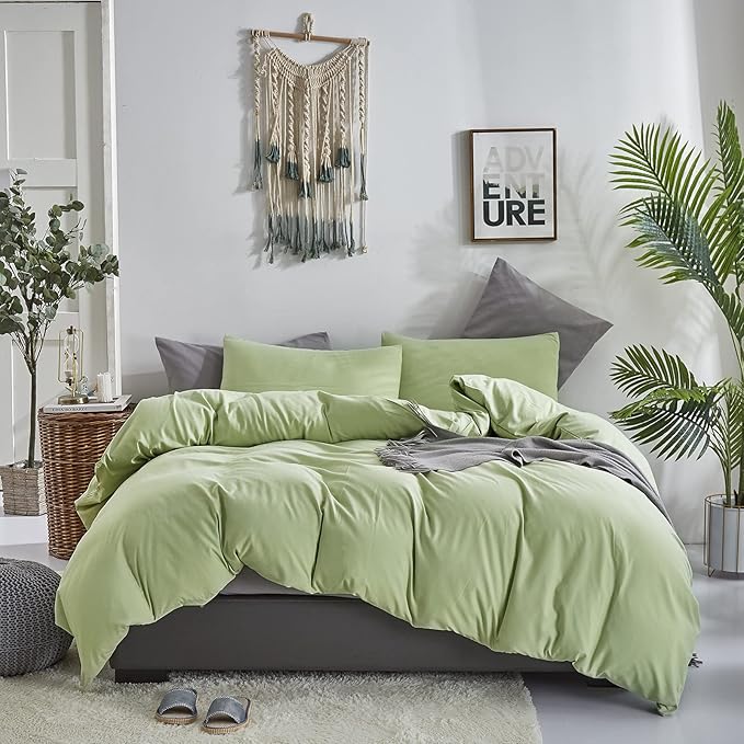 KAREVER Light Green Comforter Set King Solid Sage Green Bedding Set Lightweight Women Soft Light Mint Green Blanket 3 PCs Durable Comforter Set King Men Breathable Sage Green Bed Comforter Set