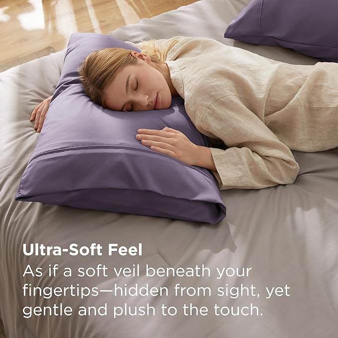 Bedsure King Size Pillow Cases Set of 2 - Grayish Purple Brushed Microfiber Pillowcases 2 Pack, Super Soft Pillow Case Cover with Envelope Closure, Wrinkle, Fade and Stain Resistant, 20x36 Inches