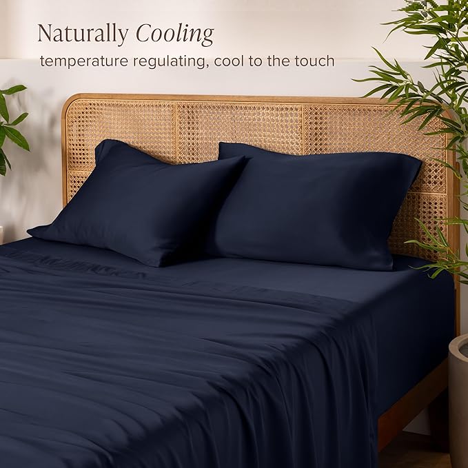 Bare Home 100% Rayon Made from Bamboo King Sheet Set - 4 Piece Bedding Set - Deep Pockets - Breathable - Easy Fit - Bedding Sheets & Pillowcases (King, Midnight Blue)