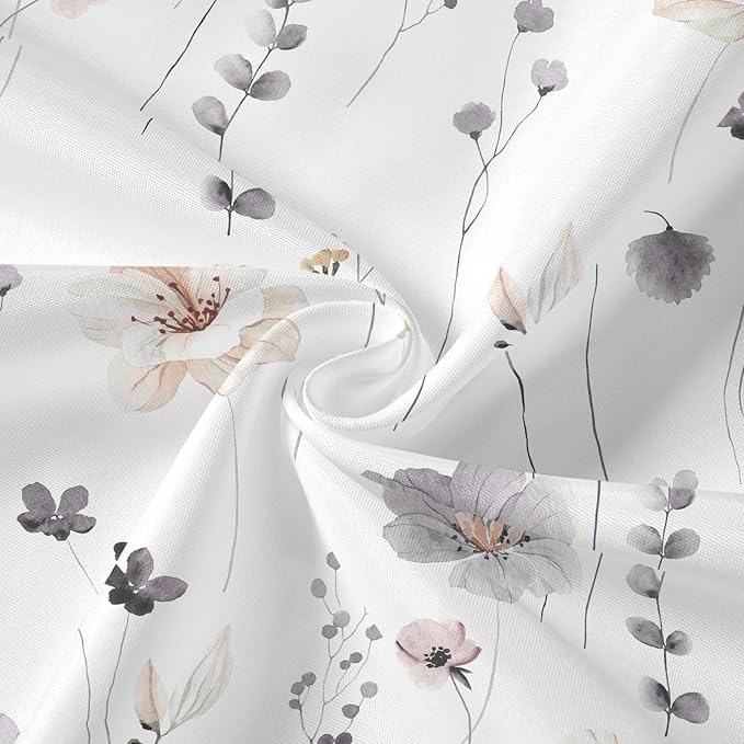 Gibelle Watercolor Floral Shower Curtain 72x72 Inch, Charcoal Grey Beige Flower Modern Minimalist Fabric Bathroom Decorative