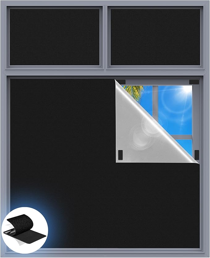 Blackout Curtains for Bedroom, 100" x 58" Portable Black Out Blinds with 20 Sets Hook & Loop Strips for 100% Blackout Window Film, Temporary Black-out Shades for Windows Cover Nursery Travel RV-Blacks