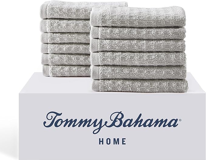 Tommy Bahama - Washcloths, Soft & Absorbent Cotton Towels, Low Linting & Fade Resistant, Oeko-Tex Certified (Northern Pacific Grey, 12 Piece)