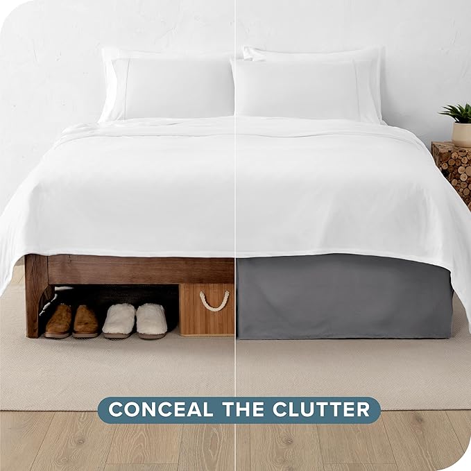 Bare Home Twin XL Bed Skirt - 15-Inch Tailored Drop Easy Fit - Bed Skirt for Twin Extra Long Beds - Center & Corner Pleats (Twin XL, Grey)