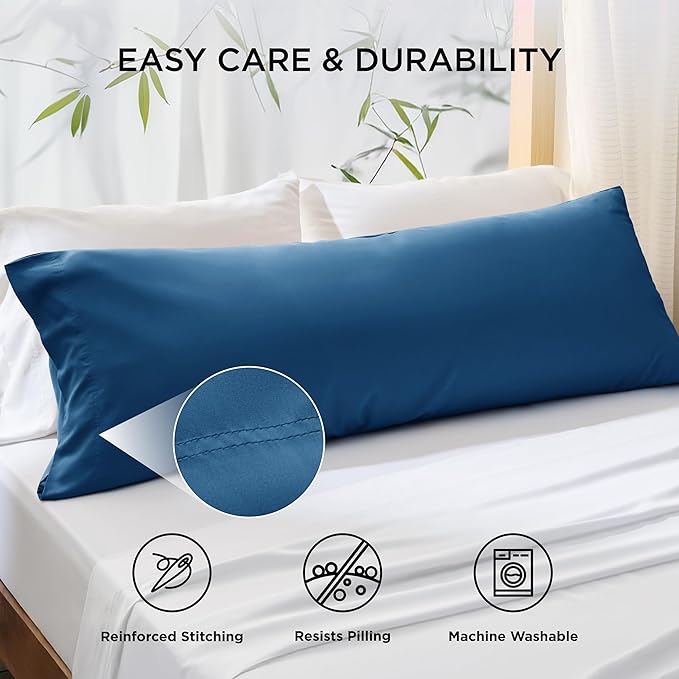Bedsure Body Pillow Cover - Teal Long Cooling Pillow Cases, 100% Rayon Derived from Bamboo, Cool Body Pillowcase with Envelope Closure for Women, Men, 1 Pack, 20x54 Inches