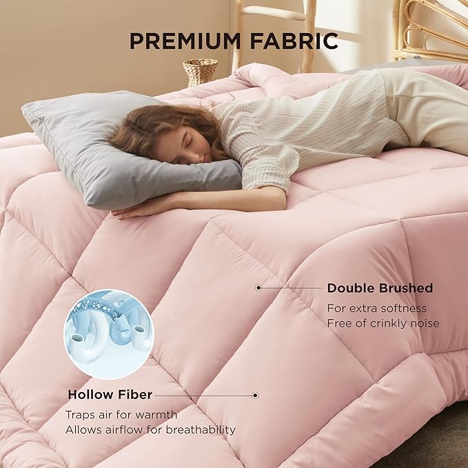 Bedsure Comforter Duvet Insert - Quilted Comforters Twin XL Size, All Season Duvet, GentleSoft Down Alternative Bedding, with 8 Tabs, Gifts for Women/Men, Pink, Twin XL 92 x 68 Inches