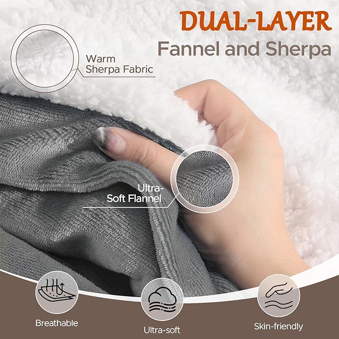 Electric Heated Blanket Twin 62''X84'', Soft & Cozy Fast Heating Blanket with 9 Heat Settings & 2-10 Hours Auto Off, ETL Certified & Overheat Protection,Gift for Grandma, Light Gray