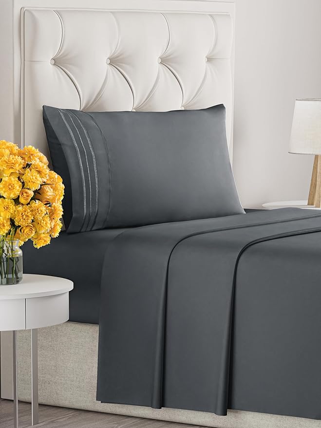 Twin XL Size 3 Piece Sheet Set - Extra Soft, Breathable & Cooling - Hotel Luxury Durable Bed Sheets for Women & Men - Deep Pockets, Easy-Fit & Wrinkle-Free - Slate Blue Oeko-Tex