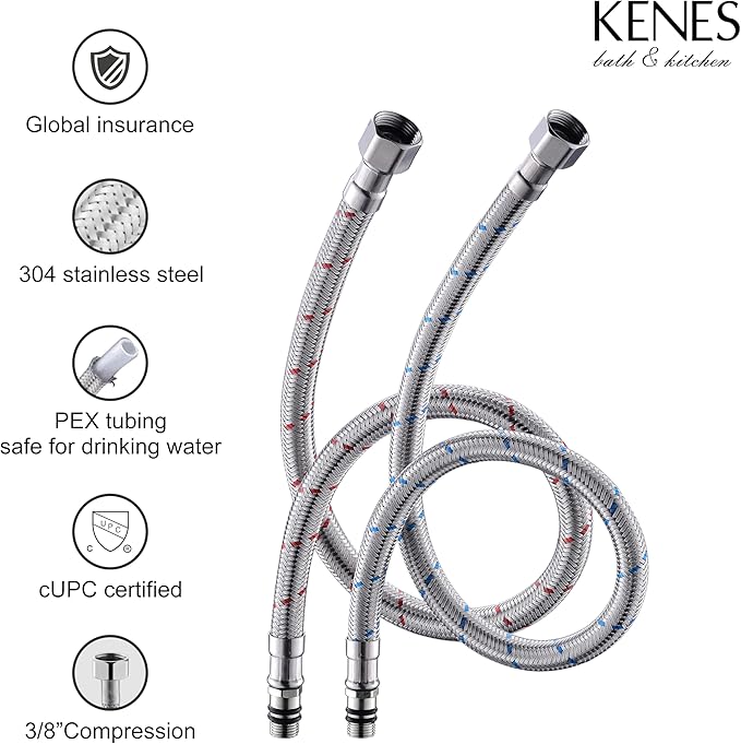 KENES Chrome Widespread Bathroom Faucet Two Handle Bathroom Sink Faucet, 8-Inch 3 Pieces Bathroom Vanity Faucet 3 Hole with Supply Lines, KE-9050-5