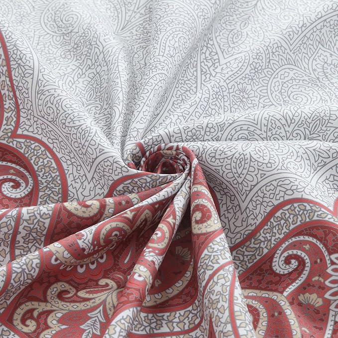Long Shower Curtain 78 Inches, Water Repellent Brushed Microfiber with Terracotta & Gray Bohemian Print, 12 Metal Grommets & Weighted Hem, 72x78 Inches