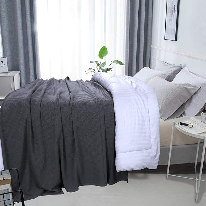 DOLLCENT 100% Cotton Queen Size Blanket for Bed, Premium Soft Combed Lightweight Blankets, Washed Breathable Cozy Bed Throw Blanket, Grey Queen Cotton Blankets for All Season: Grey (90"x90")