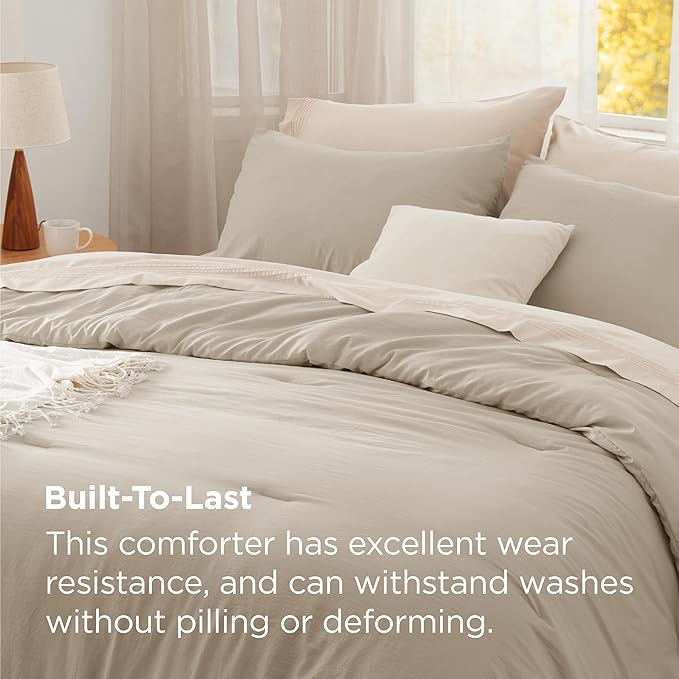 Bedsure Queen Size Comforter Set, Sand Soft Prewashed Bedding for All Seasons, 3 Pieces GentleSoft™ Warm Down Alternative Bed Set, 1 Lightweight Comforter (90"x90") and 2 Pillowcases (20"x26")