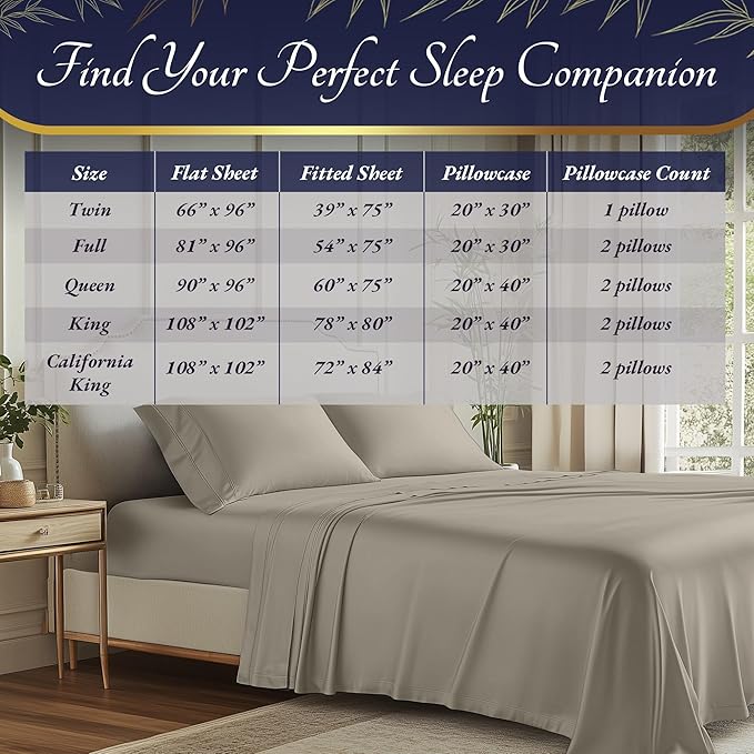 DECOLURE 100% Viscose Derived from Bamboo Sheets Full Size 4pcs - Ultra Soft & Luxuriously Cooling, 17" Deep Pocket, Double Stitching, Perfect for Hot Sleepers - Full Bed Sheets (Taupe)