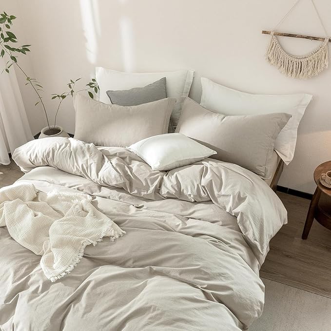Linen Grey Duvet Cover Oversize Queen Size 98inch x 98inch,100% Washed Cotton Duvet Cover with Zipper Closure and One Pillowcases, Color of New Nature Linen