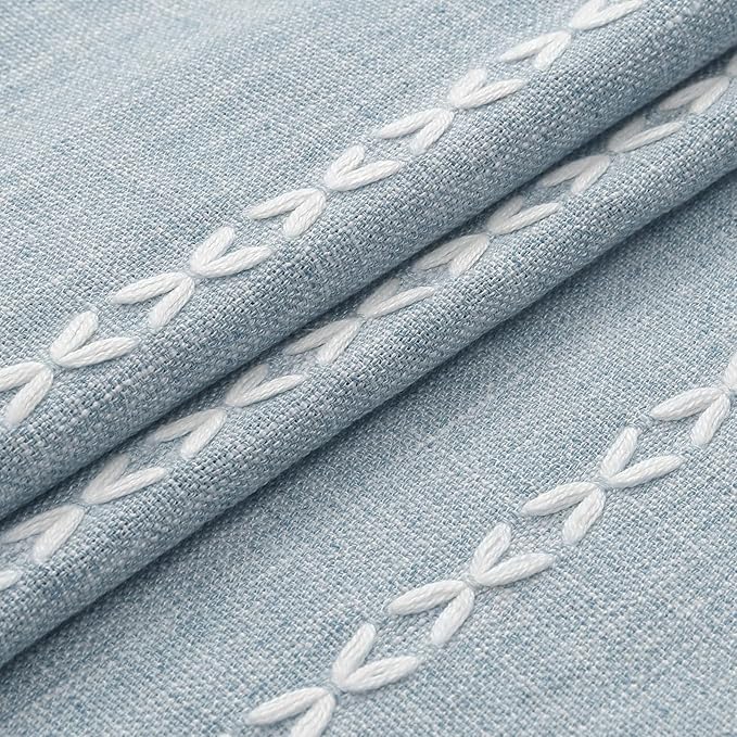 MitoVilla Boho Extra Long Shower Curtain 72 x 96, Blue Modern Farmhouse 96 inch XL Polyester Linen Texture Tassel Fabric Shower Curtain Set with Hooks for Cottagecore Country Bathroom Decor,Blue