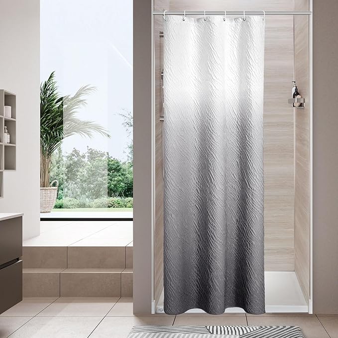 MitoVilla Grey Ombre Modern Small Stall Shower Curtain 36 x 72, Farmhouse Narrow Half Size Shower Curtains for Bathroom Decor, 3D Waves Embossed Marble Textured Cloth Shower Curtain 36 inch