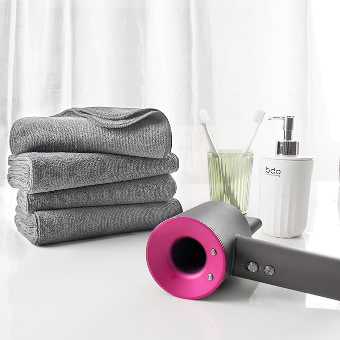 New Microfiber Hair Drying Salon Towels, Quick Dry, Lint Free, 4 Pack (Gray, 16'' x 29'')
