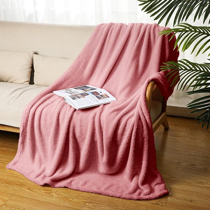 Tinideya 6 Pack Sherpa Fleece Throw Blankets Bulk 50"x 60" Soft Plush Wedding Throw Blankets for Couch Sofa Spa Sleepover Party Favor Supplies Travel Guest Room Home Decor (Dusty Pink)