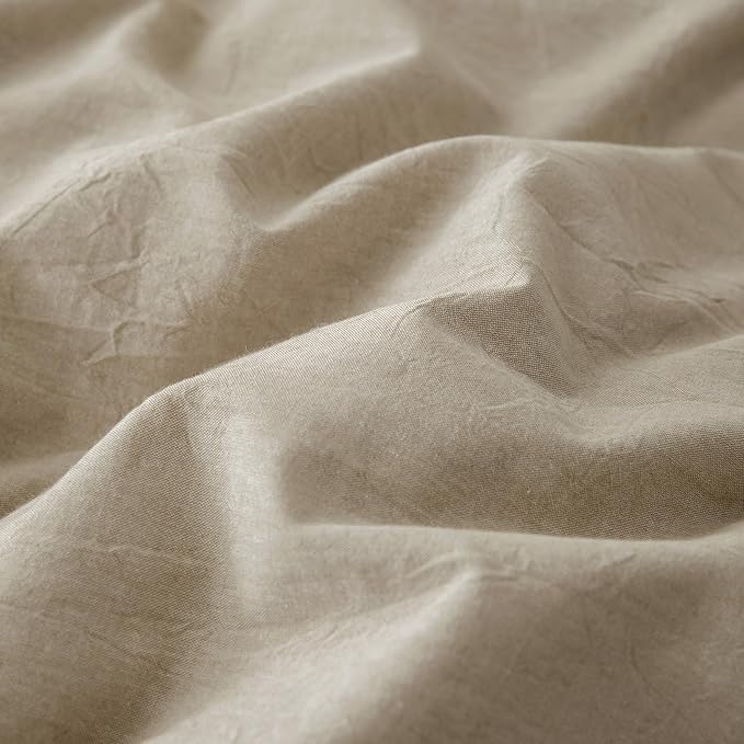 JIYUAN 100% Washed Cotton Duvet Cover Set 3 Pieces Oversized Queen, 1 Duvet Cover 98x98 Inches(Comforter Not Included) and 2 Pillowcases,Linen Feel Bedding Set Comfy and Breathable, Heathered Tan