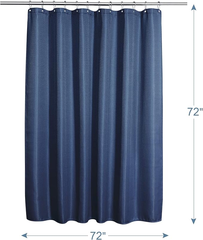 AmazerBath Waffle Shower Curtain, Navy Blue Fabric Shower Curtain with Waffle Weave, Heavy Duty Hotel Quality, 72 x 72 Inches