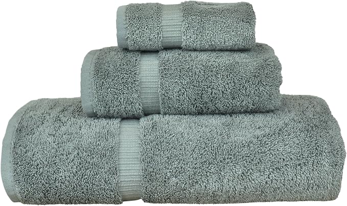 Luxury Hotel & Spa Quality Collection, Quick Dry 100% Turkish Cotton, 750+ GSM, Eco Friendly Towel Set, Bathroom and Kitchen Dobby Border Towels (3 Piece, Gray)